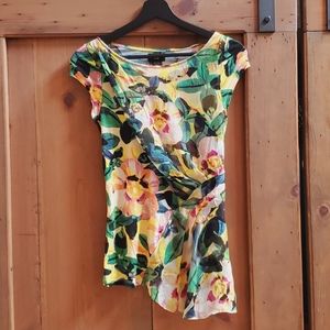 Anthropologie Deletta Floral Colorful Designer Top with Ruched Front